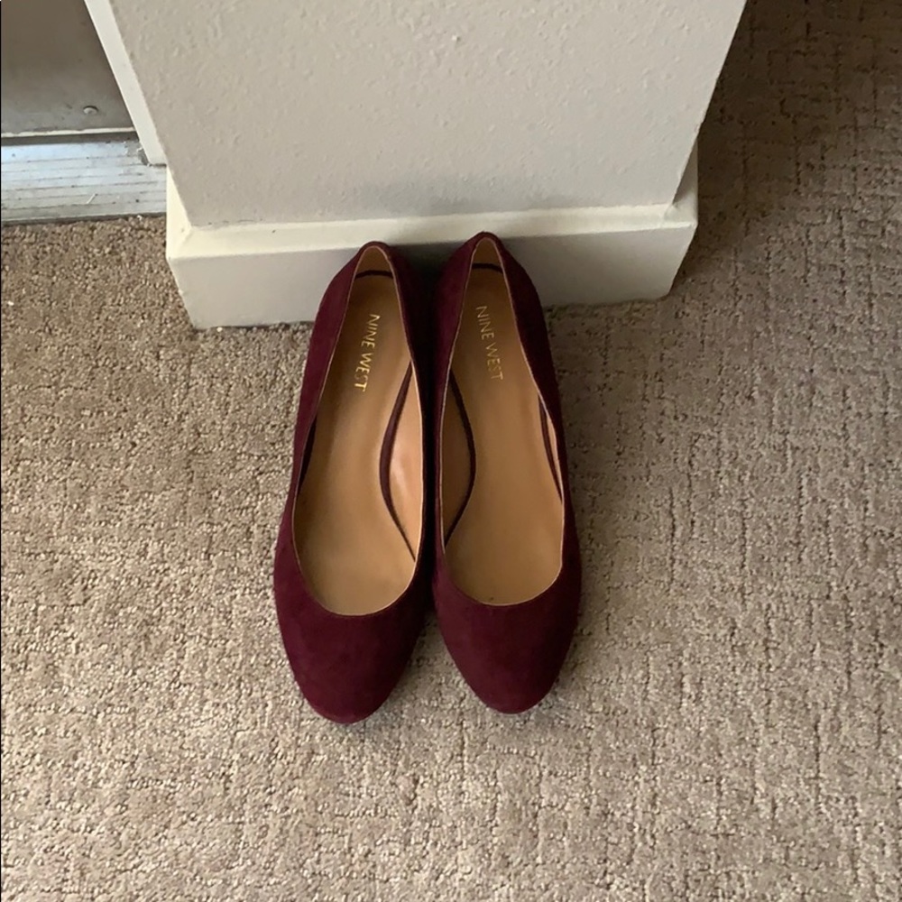 Nine West Burgundy Wedge Suede Heels
